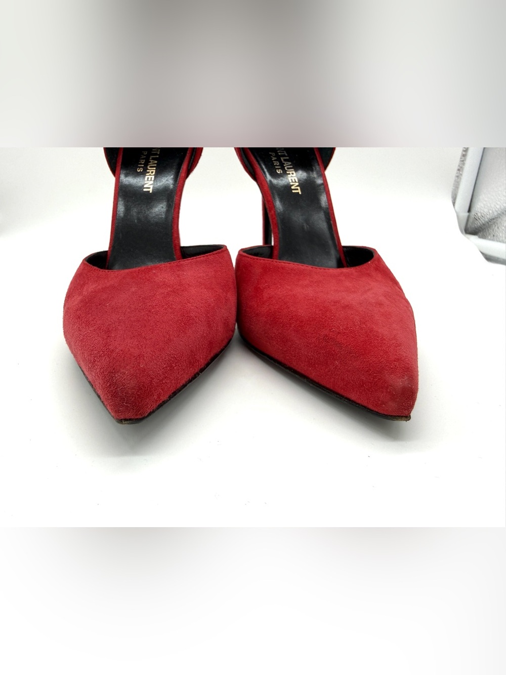 Saint Laurent Skinny 105 D'Orsay Bow Embellished Suede Pumps – Red – Size 37.5 - Picture 11 of 14